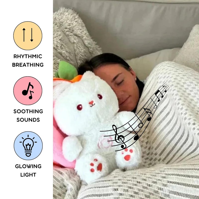 Fusked Flufies Breathing Teddy Soft Toy - 25 cm Sensory Musical Rabbit with Strawberry - Image 3